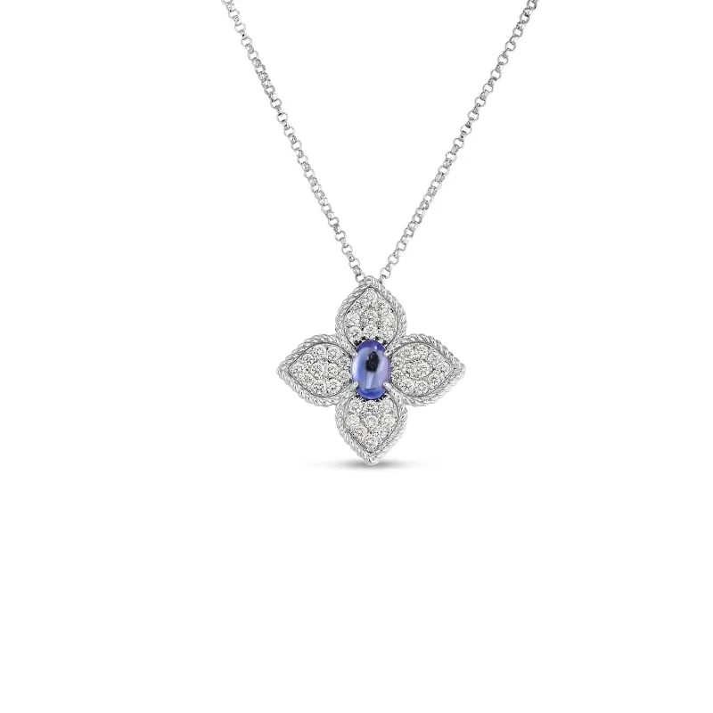ROBERTO COIN 18K DIAMOND & TANZANITE FLOWER PENDANT FROM THE PRINCESS FLOWER