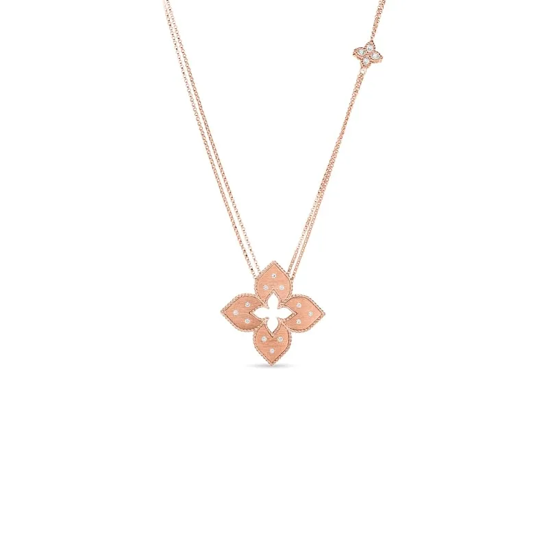 ROBERTO COIN 18K GOLD & DIA VENETIAN PRINCESS MEDIUM CUT-OUT PNDT ON LONG CHAIN FROM THE VENETIAN PRINCESS