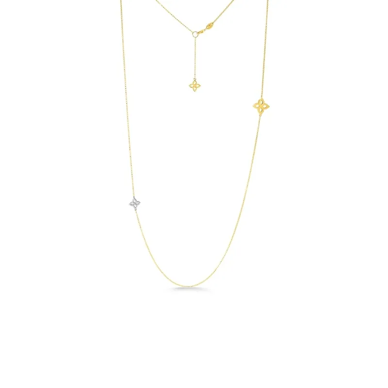 ROBERTO COIN 18K GOLD & DIAMOND FLOWER OUTLINE NECKLACE FROM THE PRINCESS FLOWER