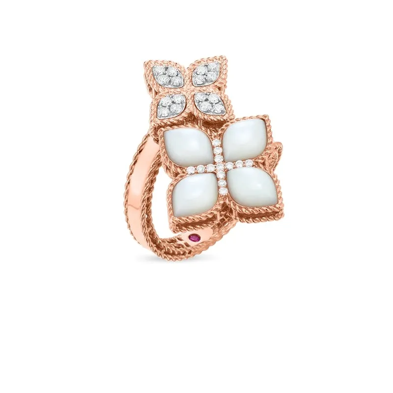 ROBERTO COIN 18K-MOTHER-PEARL-DIAMOND-BYPASS-RING FROM THE PRINCESS FLOWER
