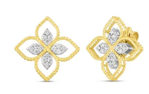 ROBERTO COIN  18K PRINCESS FLOWER 035CT DIA EARRINGS