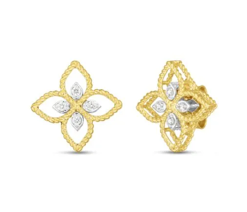 ROBERTO COIN 18K PRINCESS FLOWER .09CT DIA EARRINGS