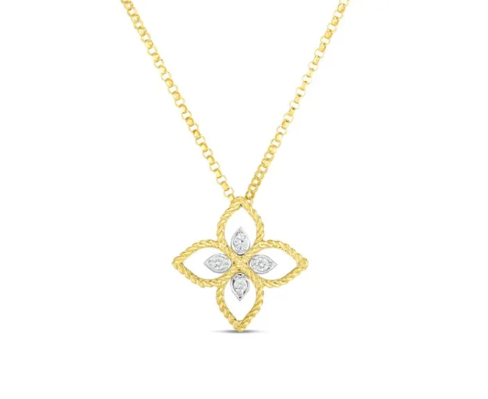 ROBERTO COIN 18K PRINCIPESSA SMALL FLOWER PENDANT W. DIAMOND.04CT