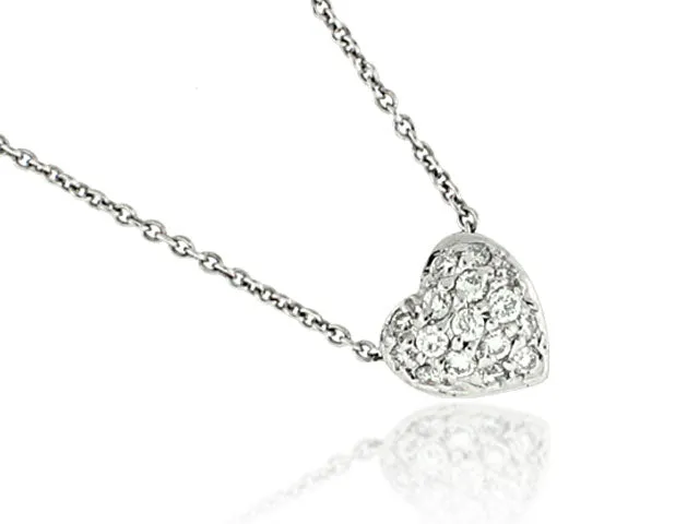 ROBERTO COIN 18K WHITE GOLD 0.15CT SI/G DIAMOND PUFFED HEART PENDANT FROM THE TINY TREASURES COLLECTION