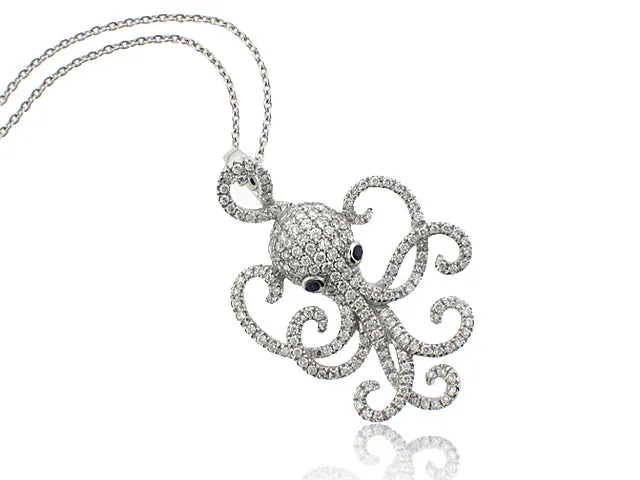 ROBERTO COIN 18K WHITE GOLD 0.55CT SI/G DIAMOND OCTOPUS PENDANT FROM THE TINY TREASURES COLLECTION