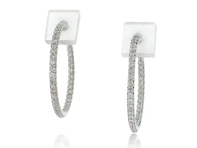 ROBERTO COIN 18K WHITE GOLD 0.80CT SI/G  INSIDE OUT DIAMOND HOOP EARRINGS FROM THE DIAMOND COLLECTION