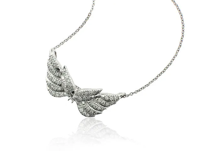 ROBERTO COIN 18K WHITE GOLD .24CT SI/G DIAMOND ANGEL WING NECKLACE FROM THE TINY TREASURES COLLECTION