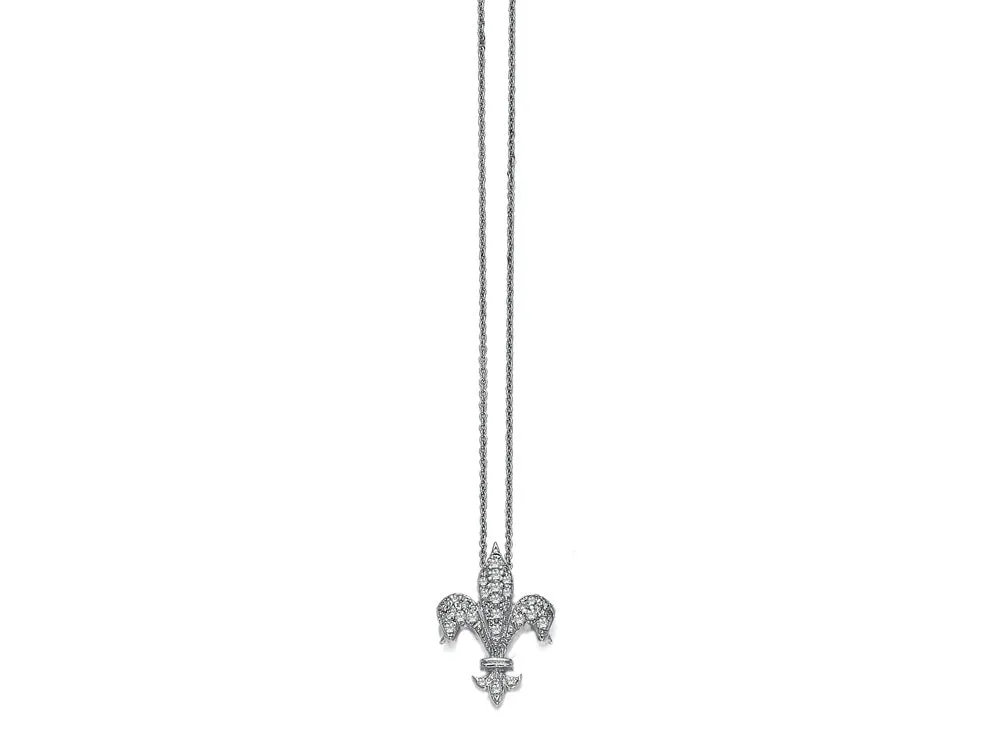 ROBERTO COIN 18K WHITE GOLD DIAMOND FLEUR DE LIS PENDANT FROM THE TINY TREASURES COLLECTION