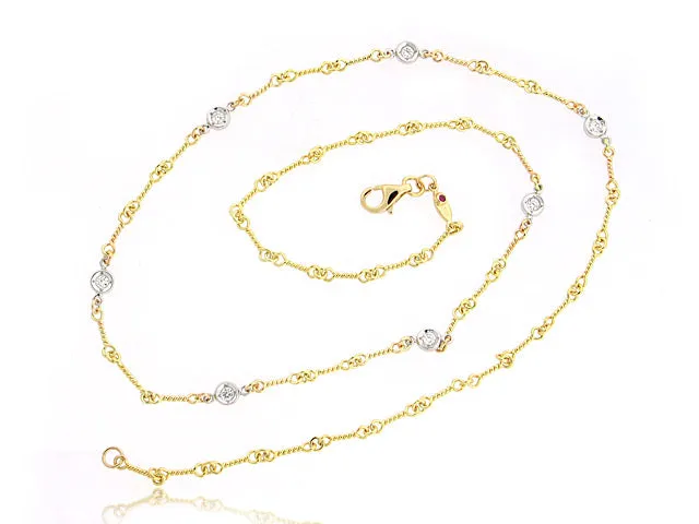 ROBERTO COIN 18K YELLOW AND WHITE GOLD .28CT DIAMOND STATION NECKLACE ON A DOG BONE CHAIN FROM THE DIAMONDS BY THE INCH COLLECTION
