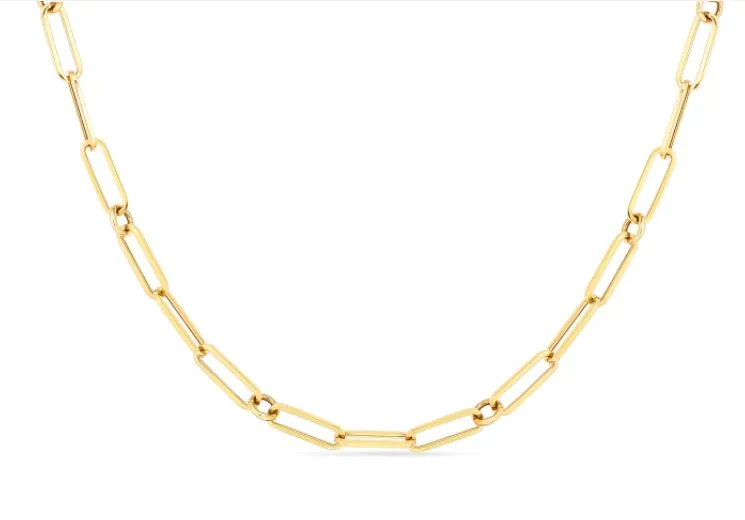 ROBERTO COIN 18K YELLOW GOLD 17 INCH  PAPER CLIP NECKLACE