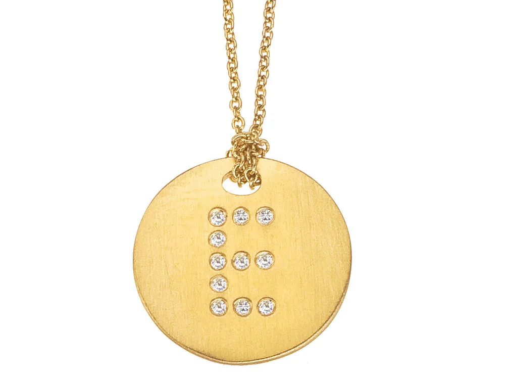 ROBERTO COIN 18K YELLOW GOLD DIAMOND INITIAL "E" DISC PENDANT FROM THE TINY TREASURES COLLECTION