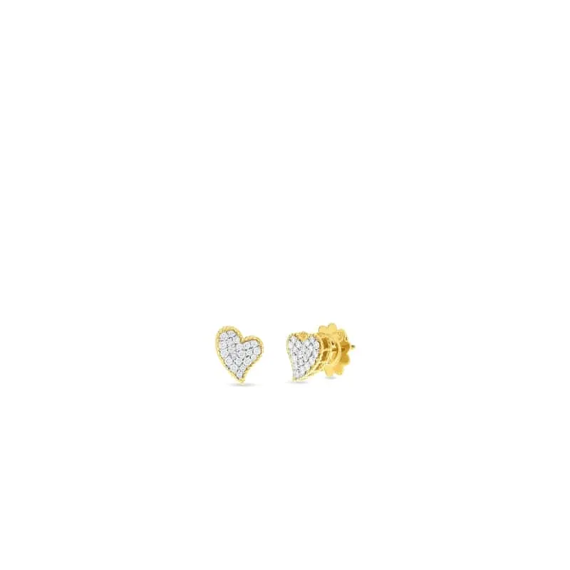 ROBERTO COIN 18KT GOLD & DIAMOND PRINCESS HEART STUD EARRINGS FROM THE PRINCESS