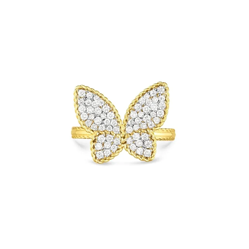 ROBERTO COIN 18KT GOLD & DIAMOND PRINCESS LARGE BUTTERFLY RING FROM THE PRINCESS