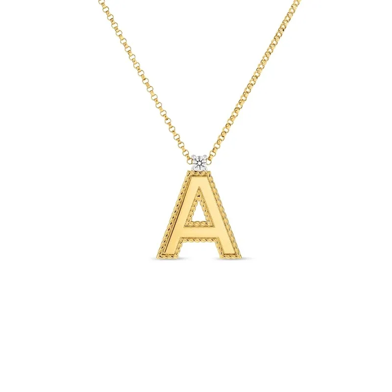 ROBERTO COIN 18KT GOLD BLOCK LETTER PENDANT A FROM THE PRINCESS