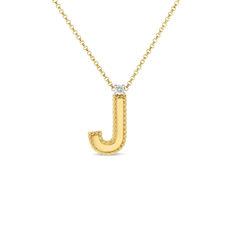 ROBERTO COIN 18KT GOLD BLOCK LETTER PENDANT J FROM THE PRINCESS