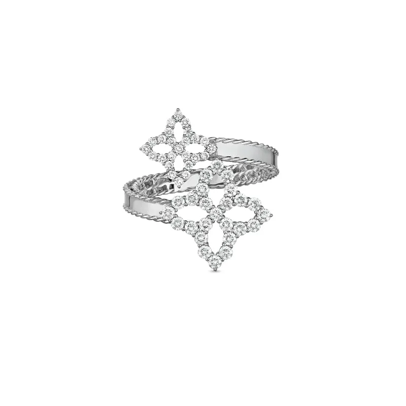 ROBERTO COIN 18KT GOLD BYPASS RING WITH DIAMONDS FROM THE PRINCESS FLOWER