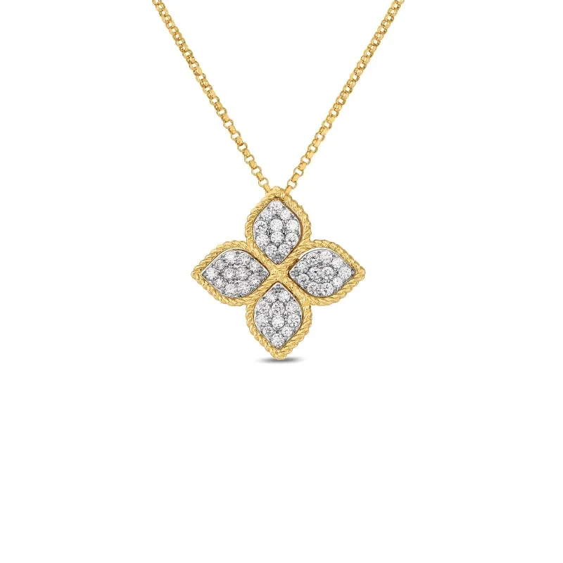 ROBERTO COIN 18KT GOLD LARGE PENDANT WITH DIAMONDS FROM THE PRINCESS FLOWER