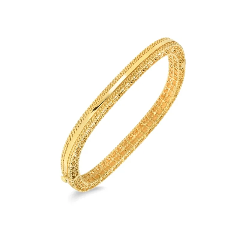 ROBERTO COIN 18KT GOLD SLIM BANGLE WITH BRAIDED EDGES FROM THE PRINCESS