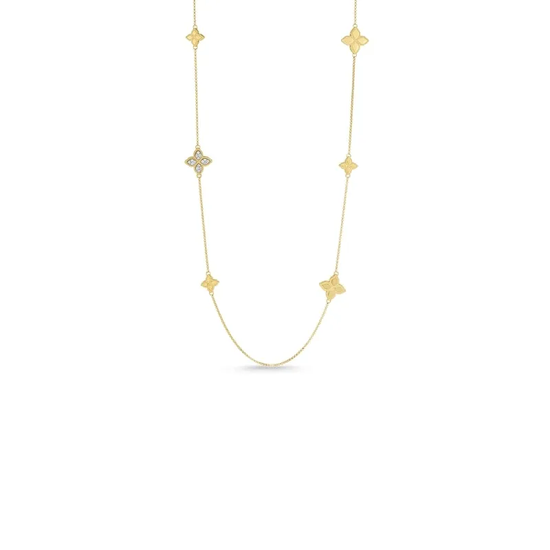 ROBERTO COIN 18KT GOLD STATION NECKLACE WITH DIAMONDS FROM THE PRINCESS FLOWER