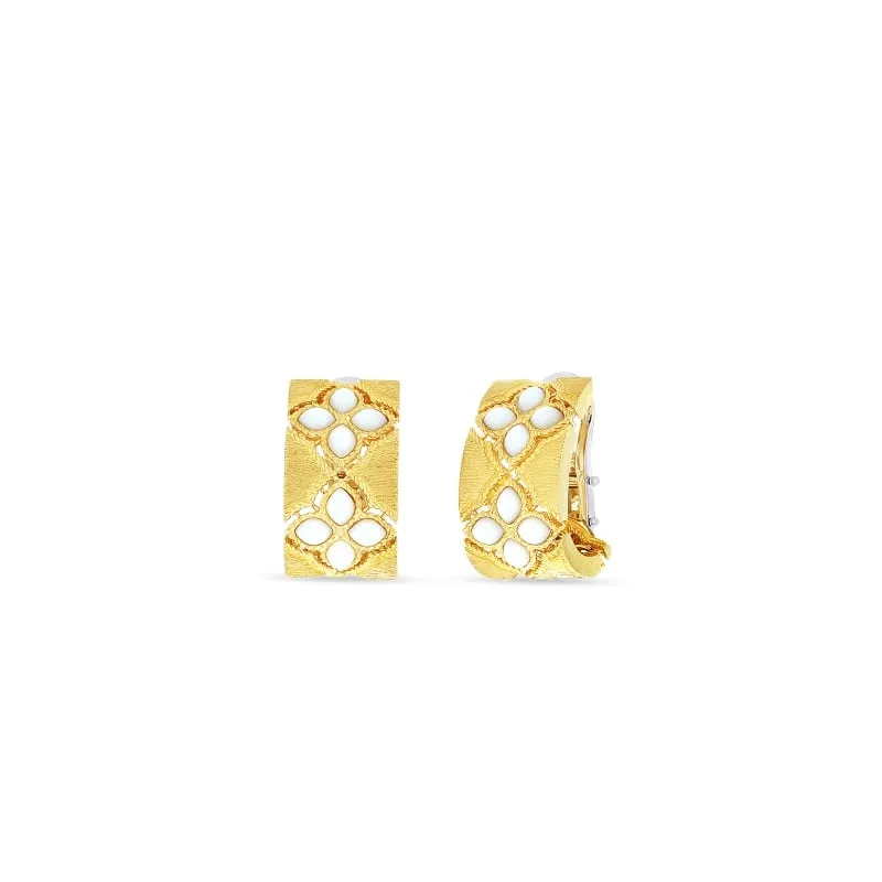 ROBERTO COIN 18KT GOLD WIDE MOTHER OF PEARL J HOOP EARRINGS FROM THE VENETIAN PRINCESS