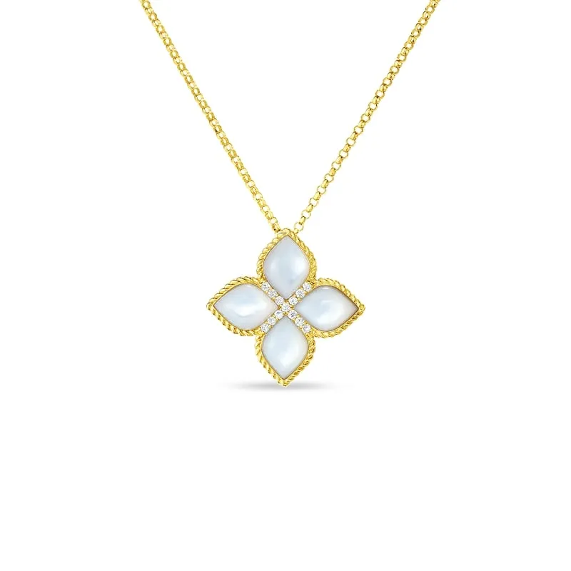 ROBERTO COIN 18KT LRG FLOWER MOTHER-OF-PEARL & DIAMOND PENDANT FROM THE VENETIAN PRINCESS