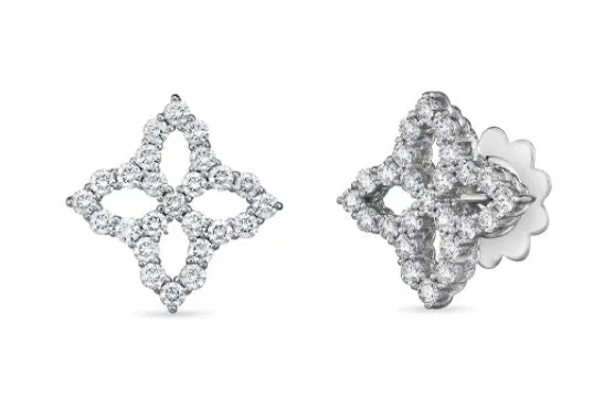 ROBERTO COIN 18KW PRINCESS FLOWER 1.02CT DIA EARRINGS