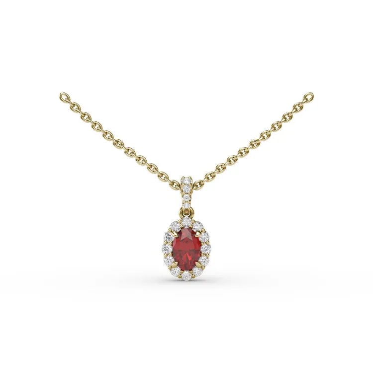 Ruby and Diamond Halo Necklace