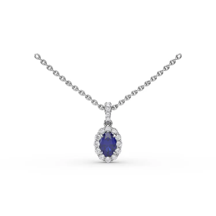 Sapphire and Diamond Halo Necklace