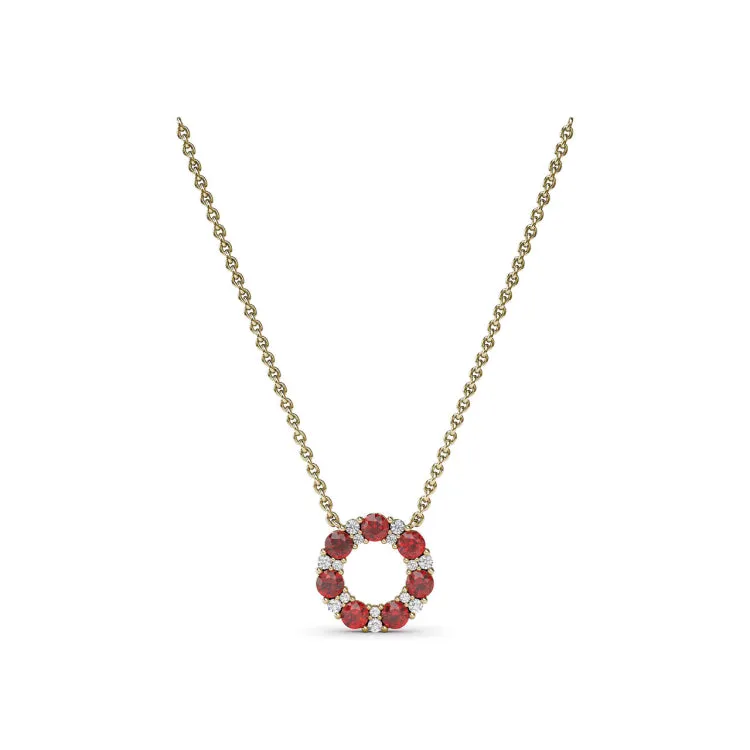 Shared Prong Ruby and Diamond Circle Necklace