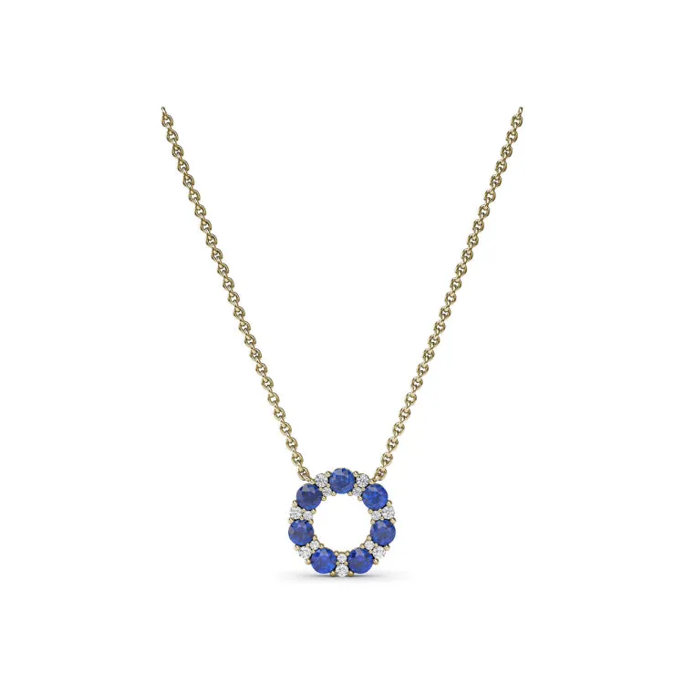 Shared Prong Sapphire and Diamond Circle Necklace