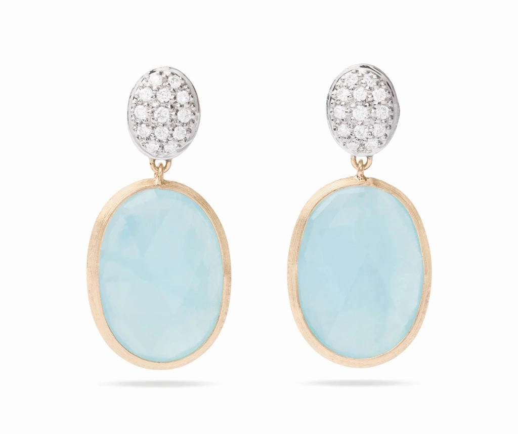 Siviglia Collection 18K Yellow Gold Aquamarine Diamond Two Drop Earrings