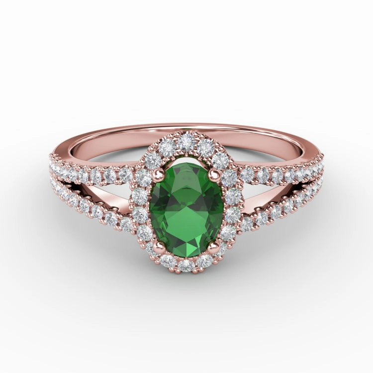 Split Shank Oval Emerald and Diamond Ring