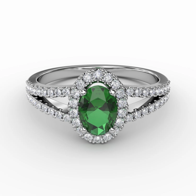 Split Shank Oval Emerald and Diamond Ring