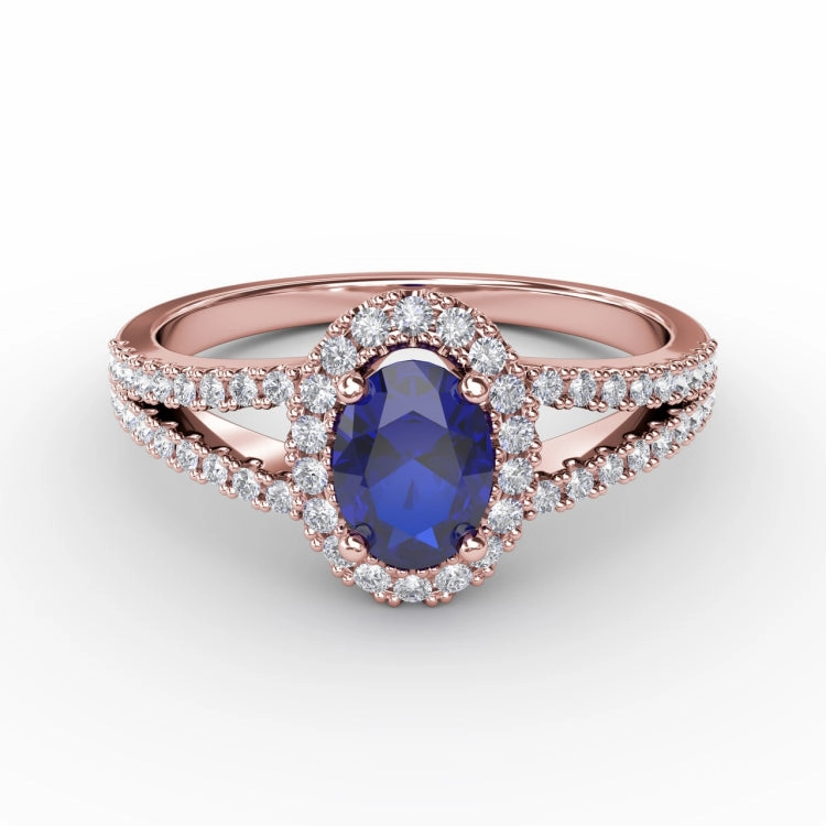 Split Shank Oval Sapphire and Diamond Ring