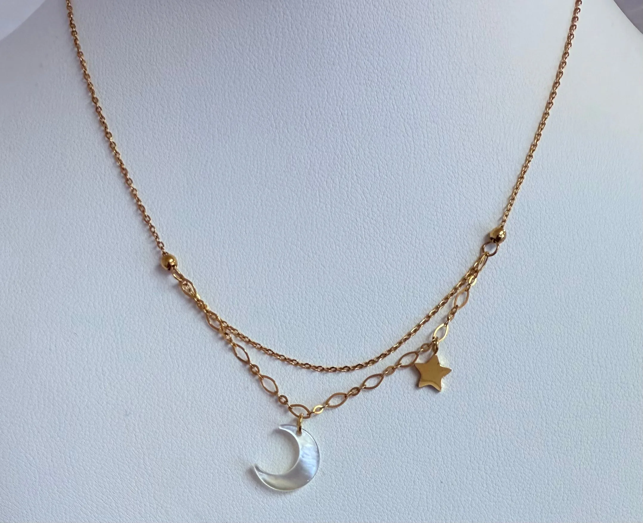 The Clear Moon and Gold Star Double Necklace