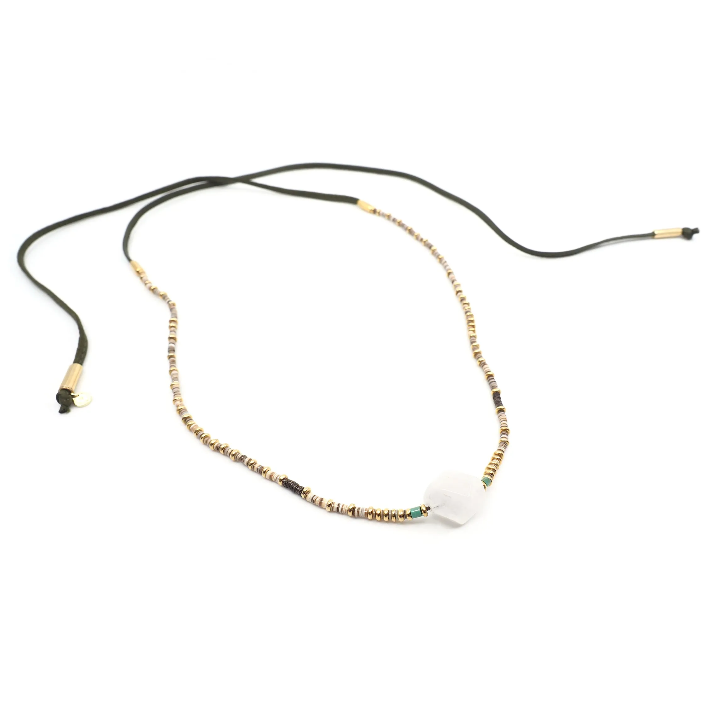 The Victoria Necklace in Crystal & Green Leather