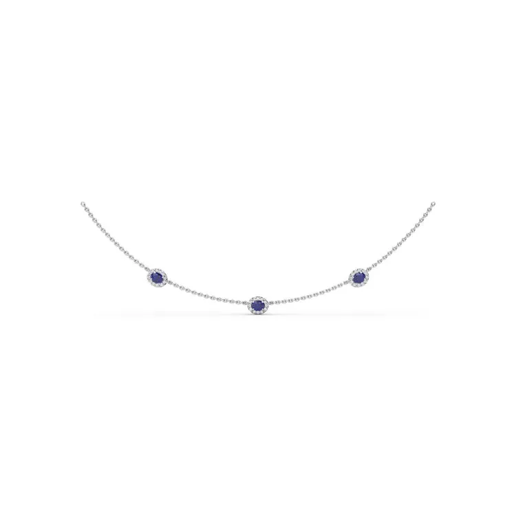 Three Stone Sapphire and Diamond Necklace